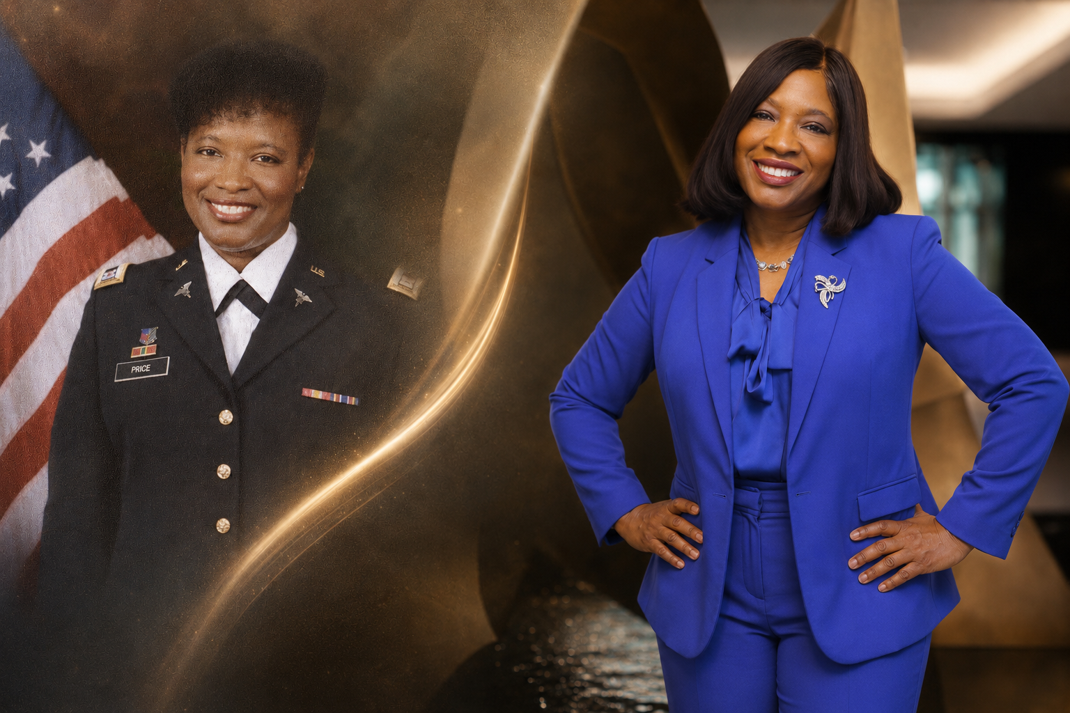 Dr. L. Imani Price during Army service and in civilian leadership